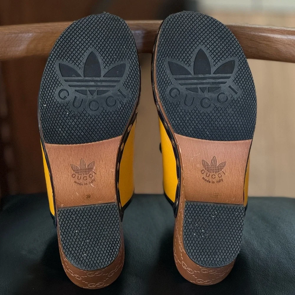 Gucci + Adidas RARE yellow and black horsebit wooden clogs SZ 39 🤌🔥⭐️⚡️👩‍🎤 - Picture 13 of 16
